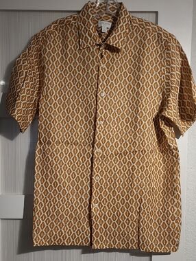 Club Room Linen Button-Up Shirt - Mustard & Light Pink